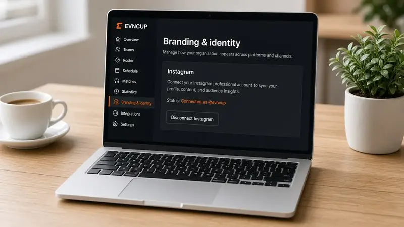 bbstats admin Branding page with an Instagram card for connecting the league professional account